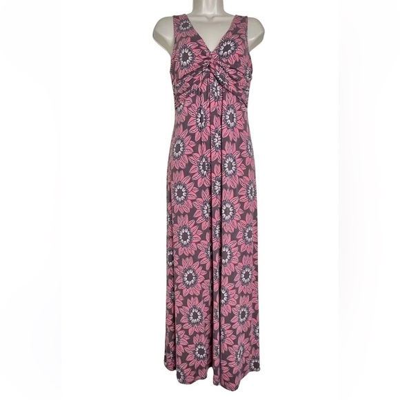 Boden Dresses & Skirts - Boden V neck Twist Front Maxi Dress Size 6 Floral Pink Brown Sleeveless Tie Back